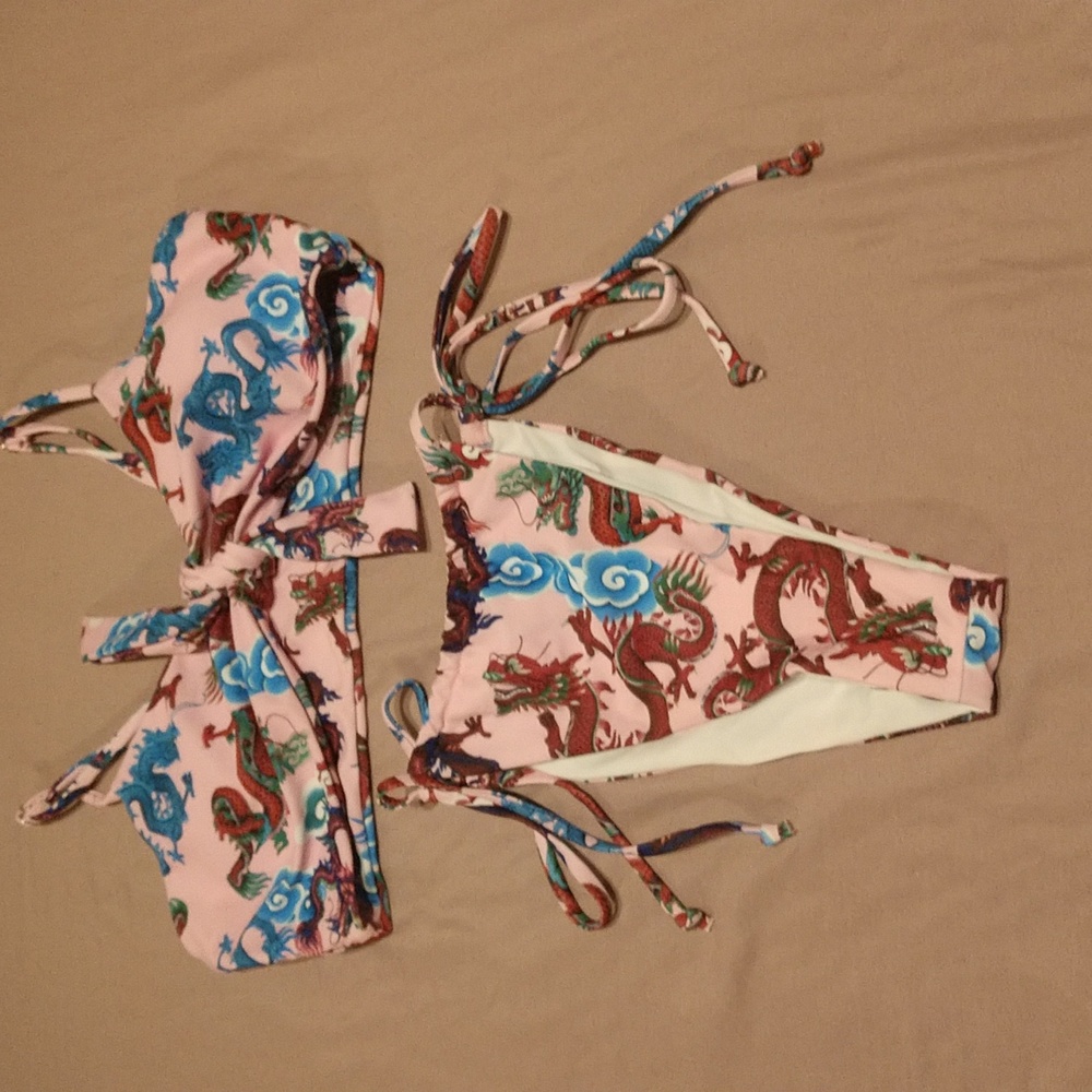 SHEIN Pink Dragon Bikini Top and Bottom NWOT